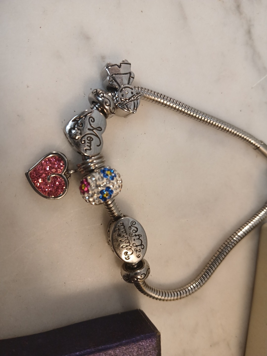 Connections From Hallmark Stainless Steel Bracelet and Charms 7.75″