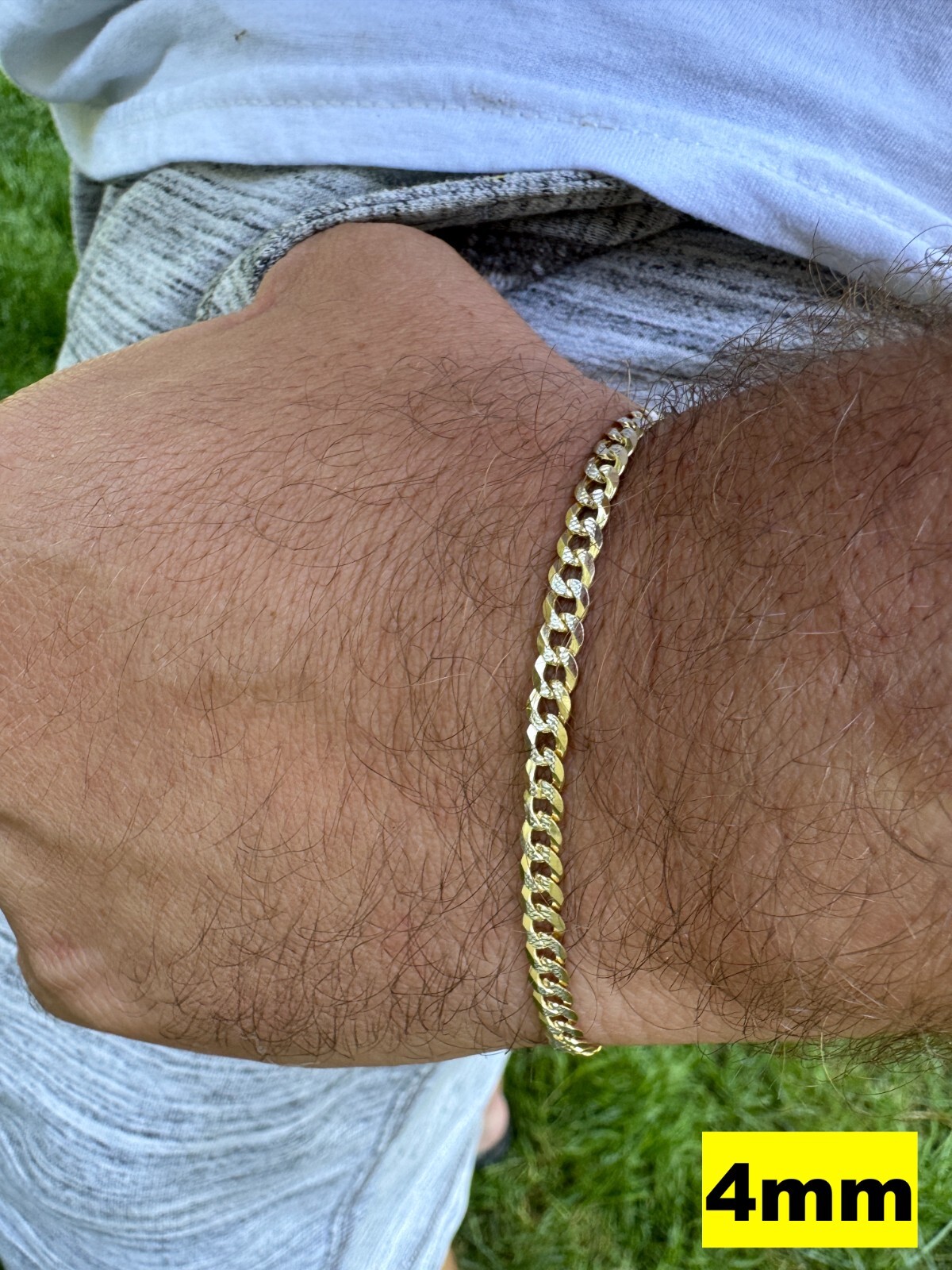 Solid 925 Sterling Silver 14k Gold Plated Cut Flat Miami Cuban Hip Hop Bracelet