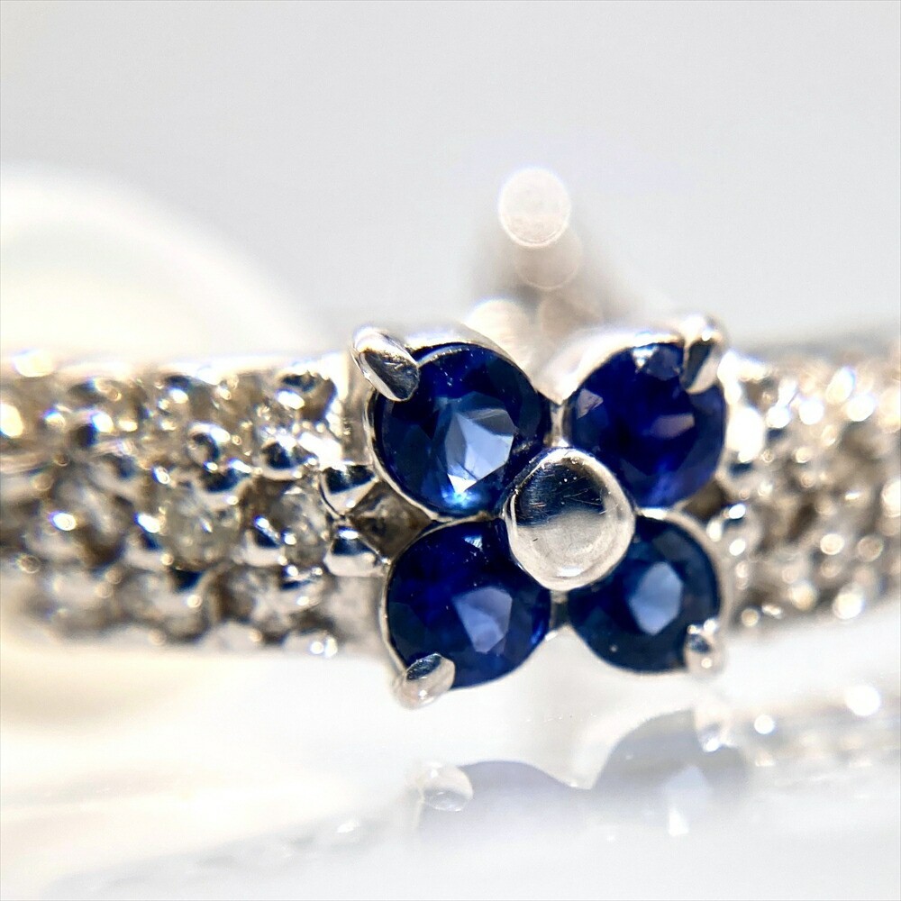 Sapphire 0.27ct Diamond 0.188ct Flower Earrings 18K White Gold 4.7g