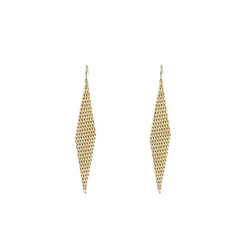 Woman 14K Gold Plated Mesh Long Tassel Earring Hook Drop Dangle
