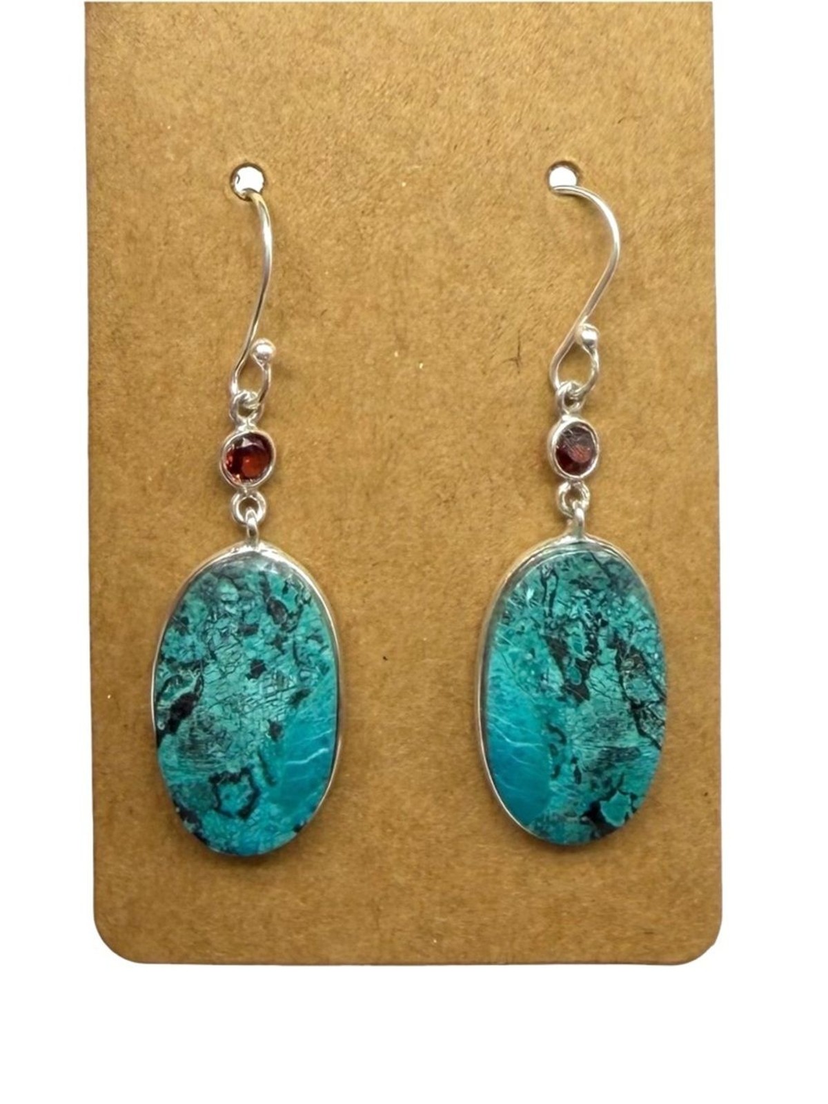 Shattuckite & Hessonite Garnet Earrings Solid 925 Sterling Silver