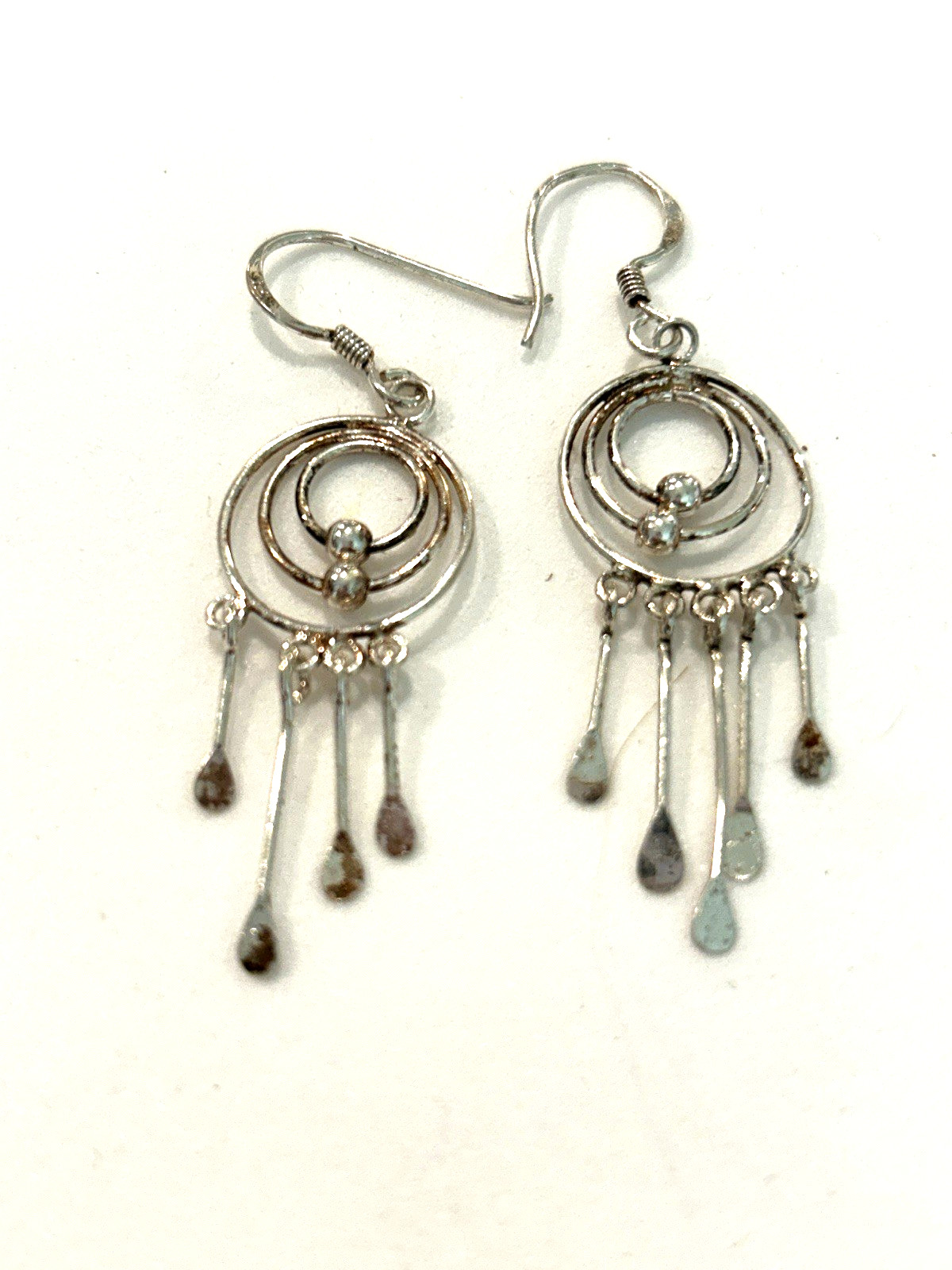 Dainty sterling Silver Triple Circle Fringe Hanging Dangly Earrings