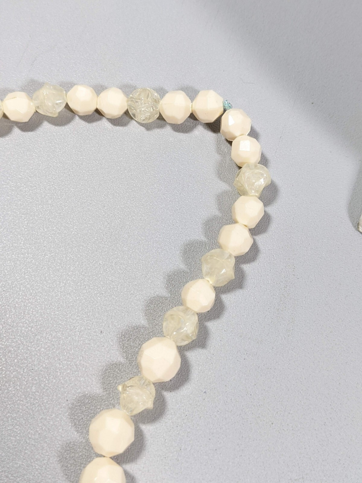 Vintage Ivory Color Brown wood Acrylic Faux Pearl Statement Necklace 28 inches