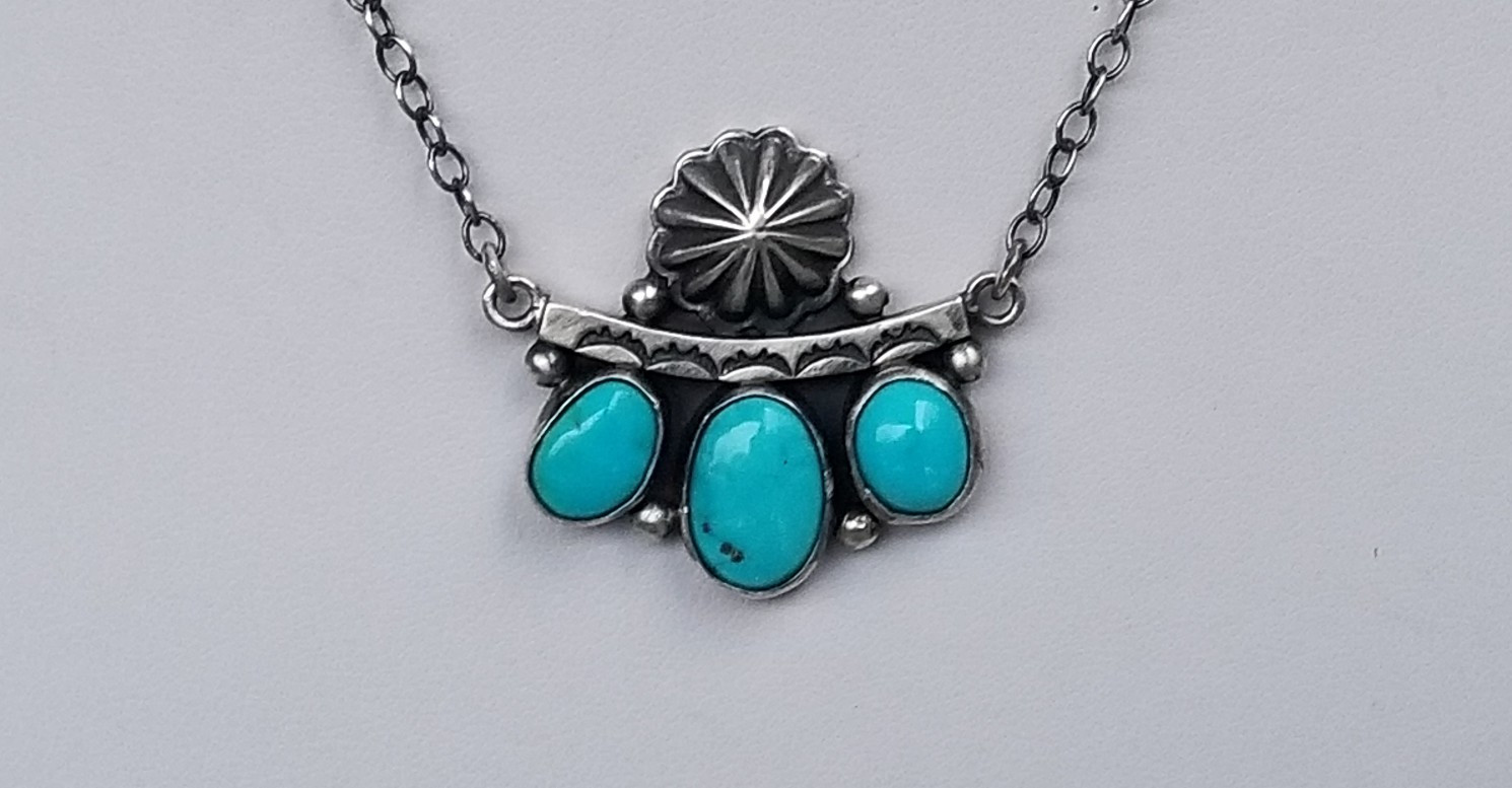 Vtg Native American Navajo L.D. Lowell Draper Turquoise Sterling Silver Necklace