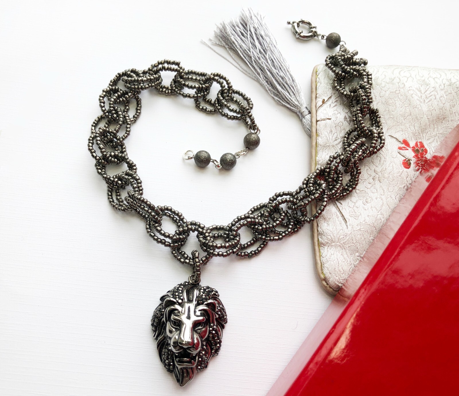 Lion head necklace large, extravagant eye catching necklace