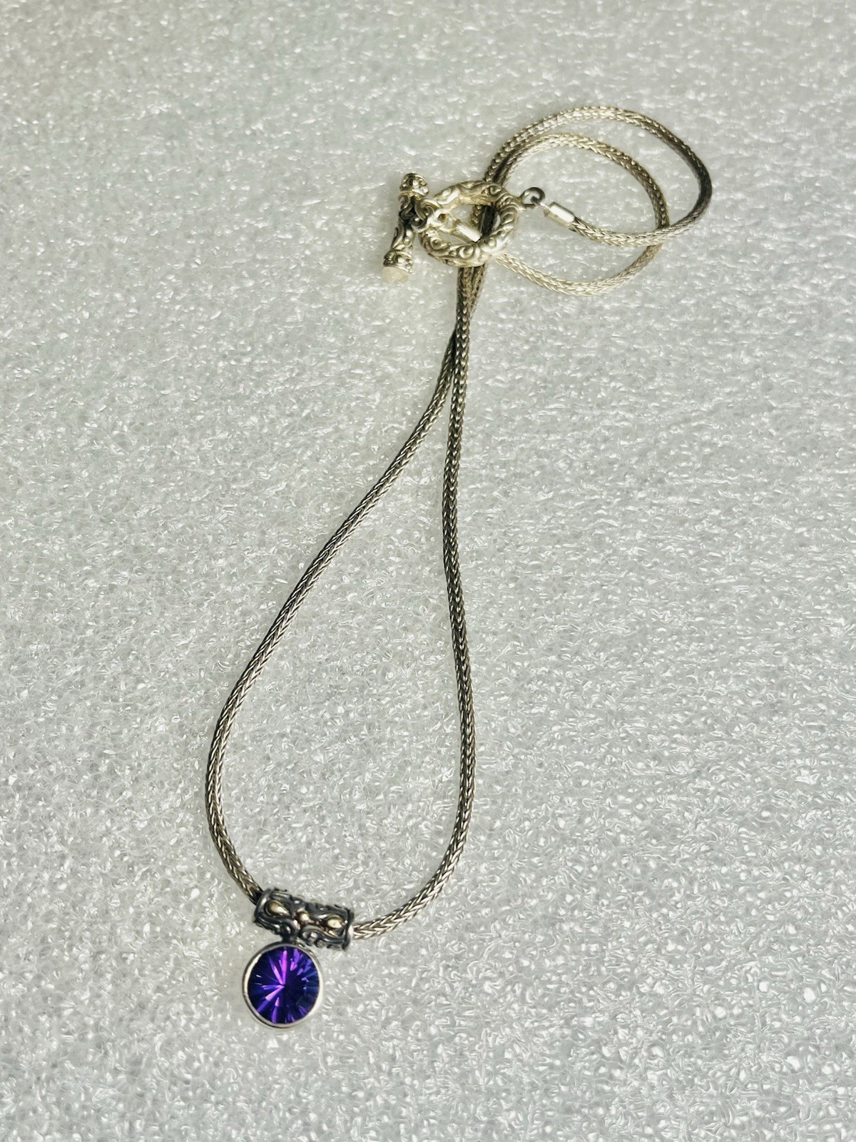 Natural 3 Carat Brazilian Amethyst 17 Inch Necklace Solid 925 Carved Tube Bezel