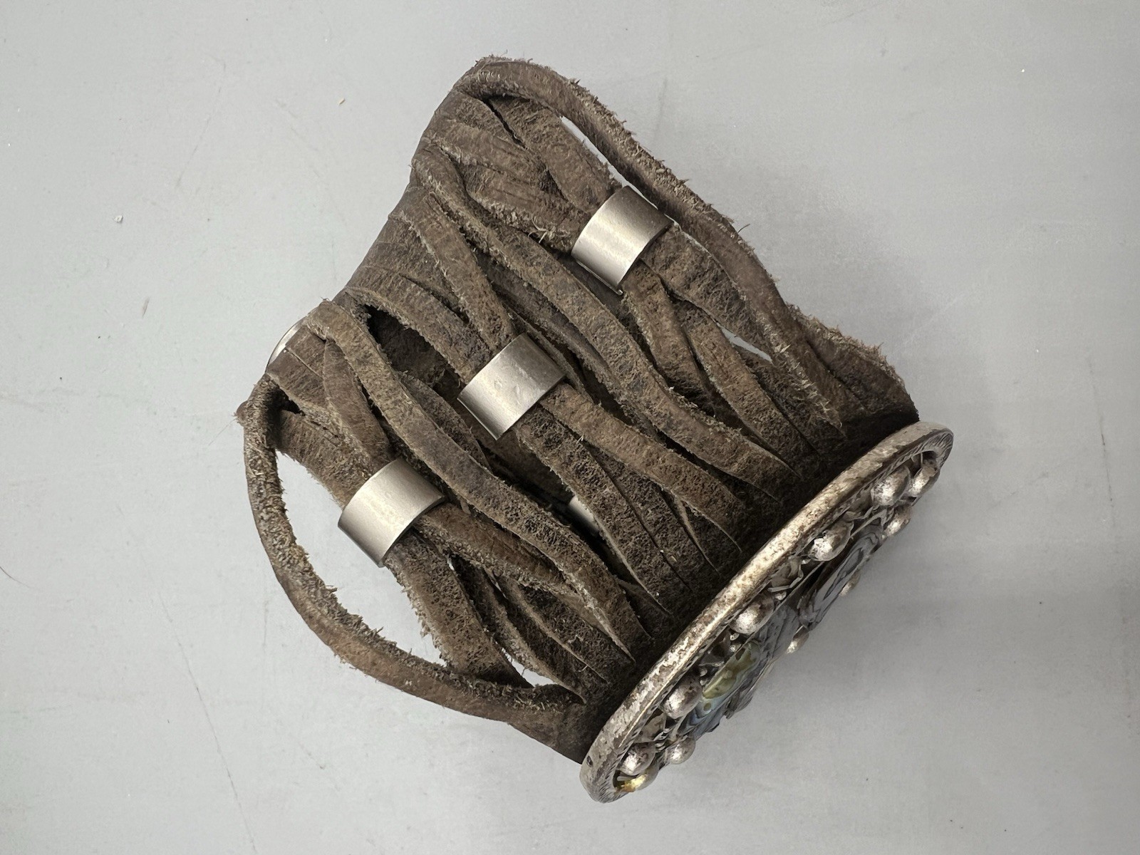 Leather Rock Brown Leather Bracelet Cuff Wrap Paua Shell New Zealand Boho Wester