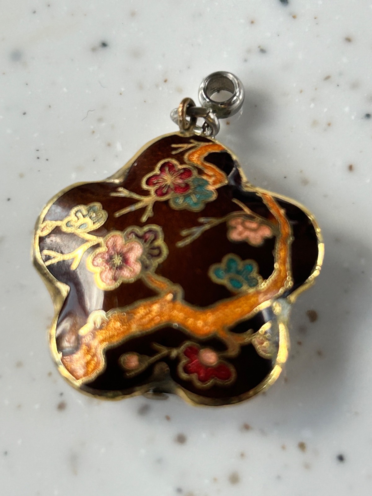 Cloisonne enamel pendant in plum blossom shape