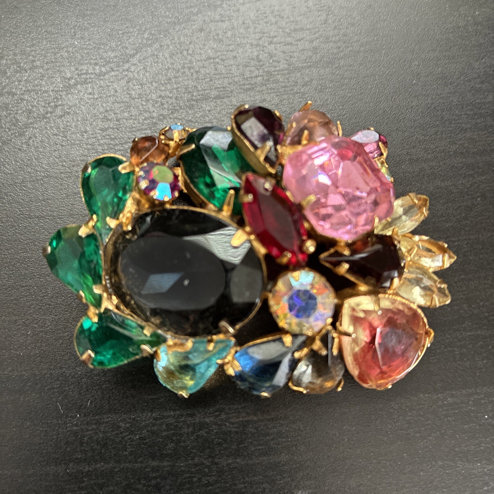 Vintage Juliana Style D&E Rhinestone Statement Brooch Huge Multi-Color Mid Centu
