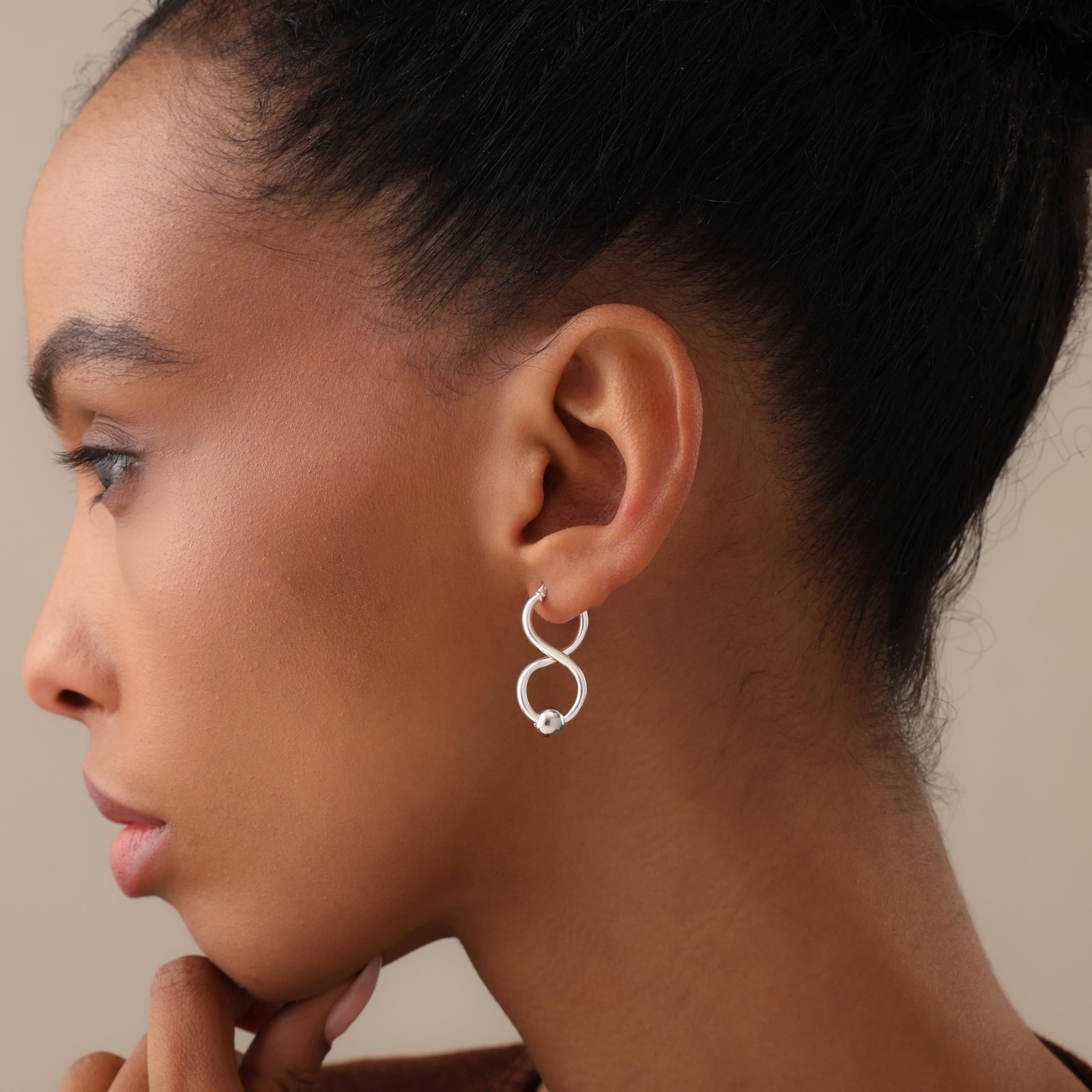 925 Sterling Silver Infinity Figure 8 Beaded Hoop Earrings for Women Teen 28 mm