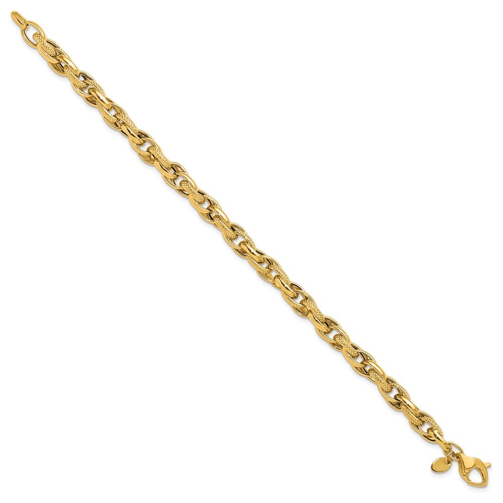 18K Yellow Gold 6.3mm Link Chain Bracelet Lightweight, Polished,