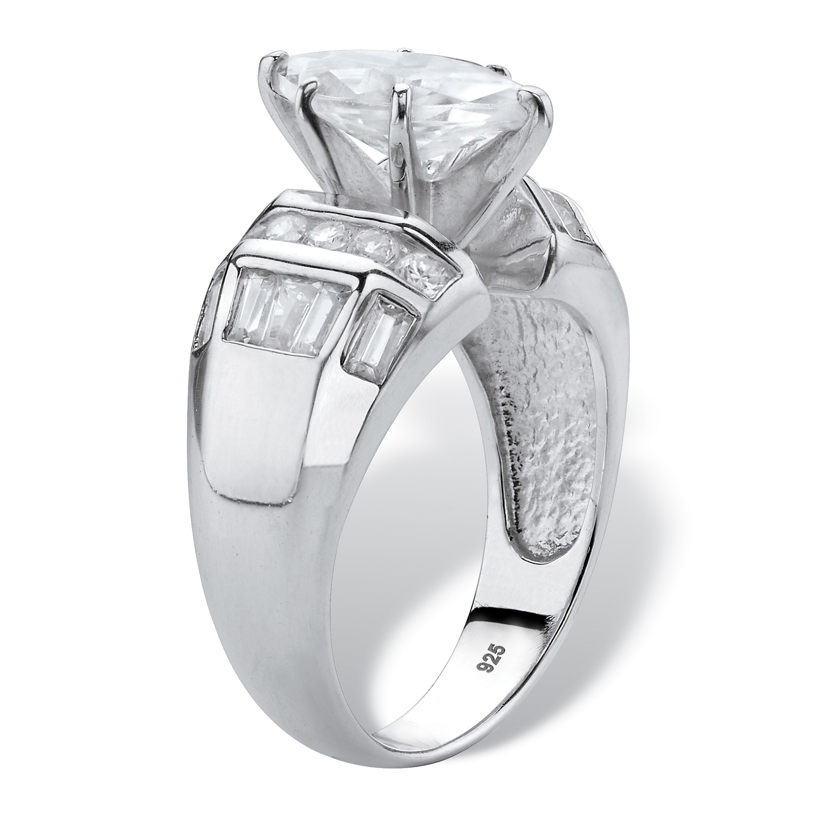 3.17 Cttw. Platinum-plated Silver Marquise-Cut Cubic Zirconia Engagement Ring