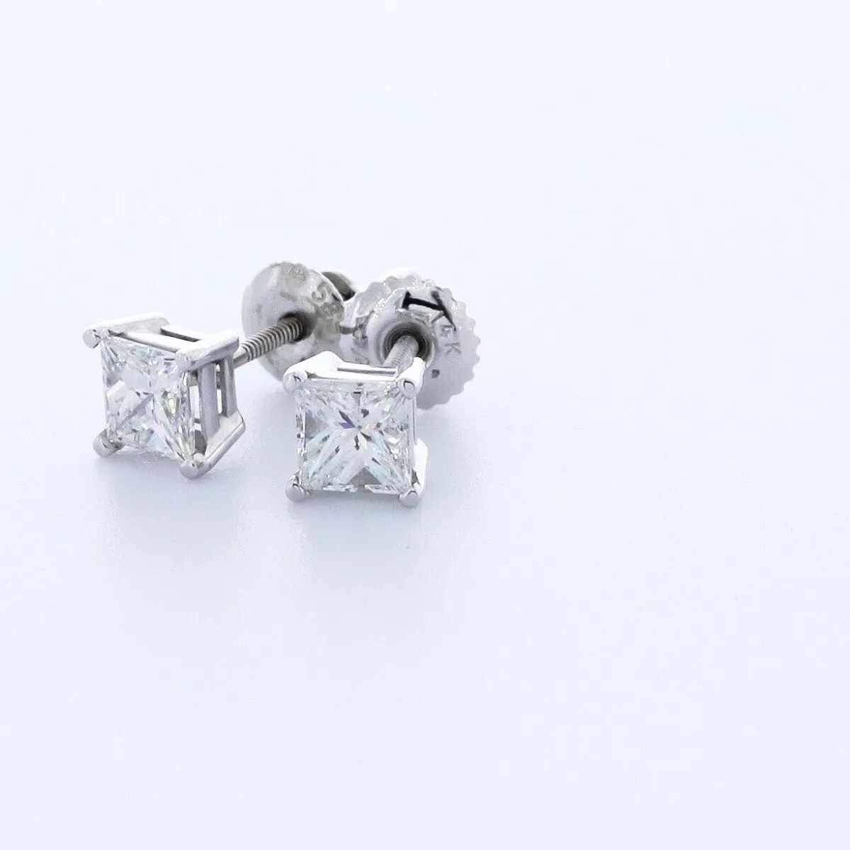 Stud Earrings Solid 14K Gold Classic 0.94 Carat Princess Natural Diamond F VS2