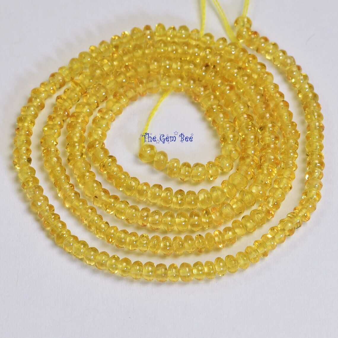 2.8mm Petite Natural Golden Yellow Sapphire Smooth Rondelle Beads 16″ Strand