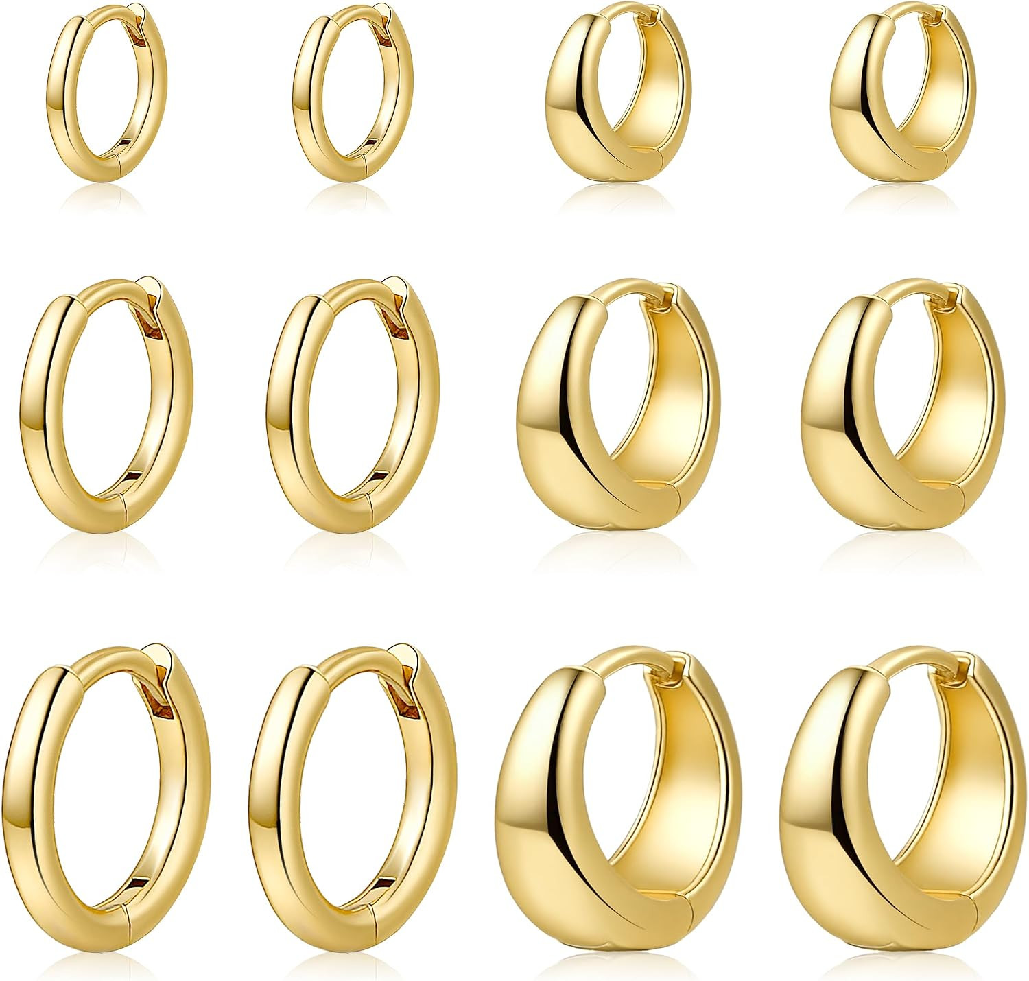6 Pairs 14K Gold Plated Hoop Earrings for Women Hypoallergenic Small Huggie Hoop