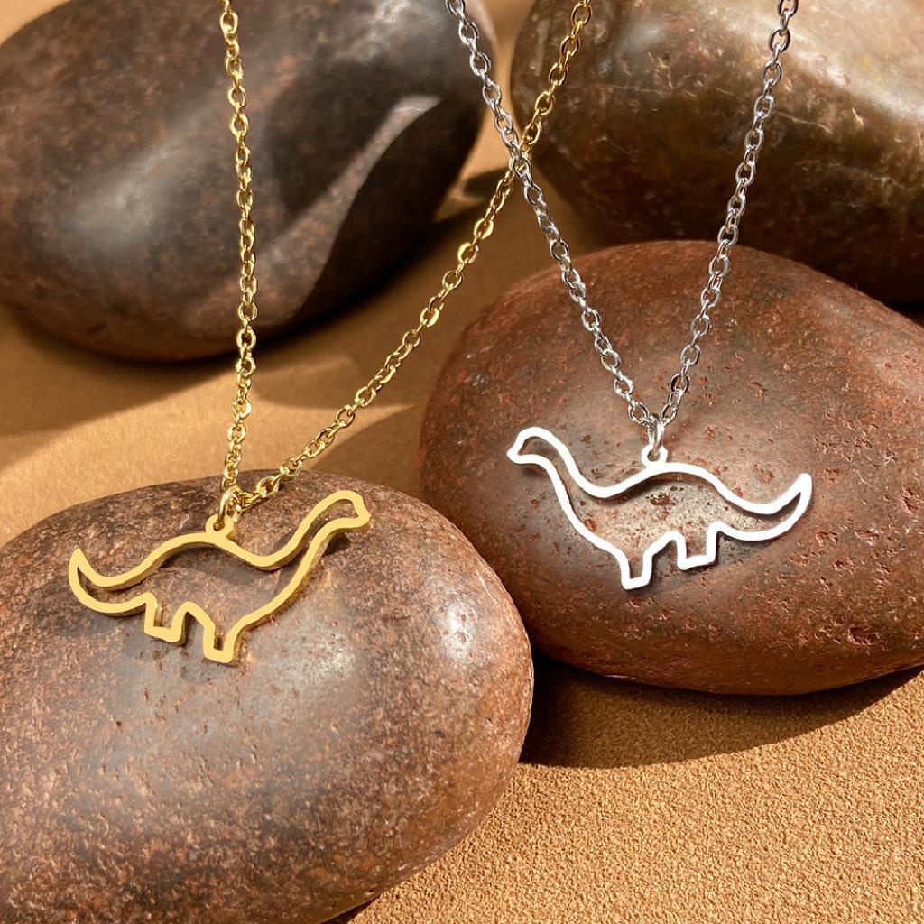 DINOSAUR NECKLACE Brontosaurus Silver or Gold Stainless Steel Pendant 18″ Chain