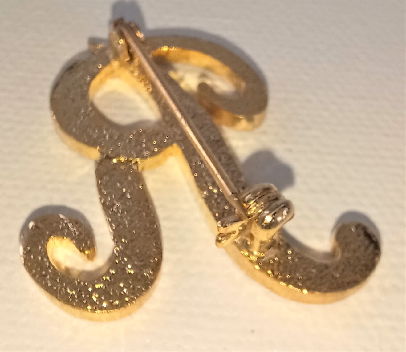 Vintage Monogram Initial R Pin Brooch Crystals Goldtone in Box Investment