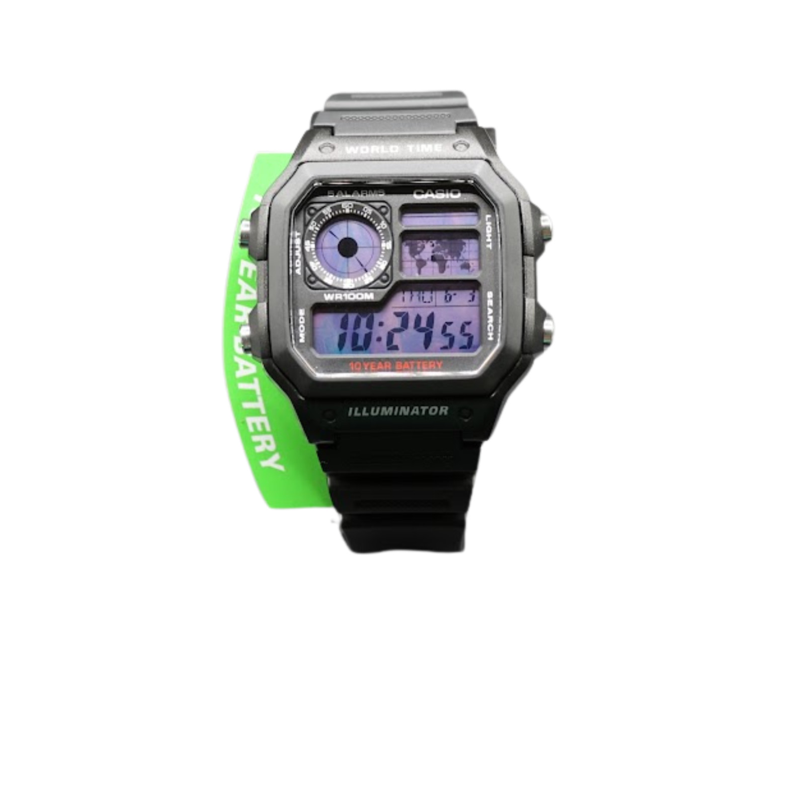 CASIO AE-1200WHD Royale World Time Watch Mod Purple Haze Display