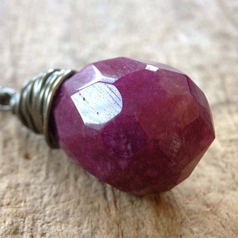 Garnet January Birthstone Necklace Wire Wrapped Faceted Glass Teardrop Charm
