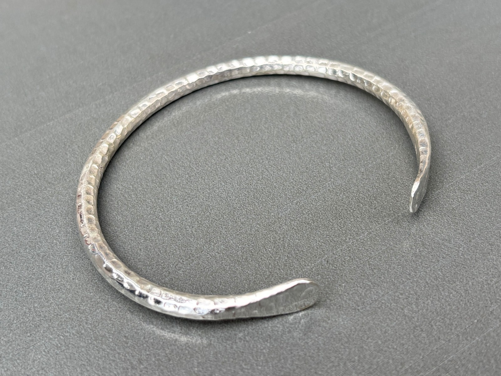 925 Sterling Silver Hammered Open Cuff Bangle 4mm Thick Rounded Chunky Bangle