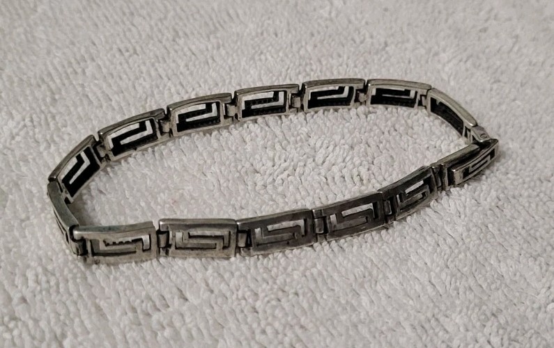 STERLING SILVER GREEK KEY BRACELET 8″ EXCELLENT VINTAGE .925 STAMPED 12 grams