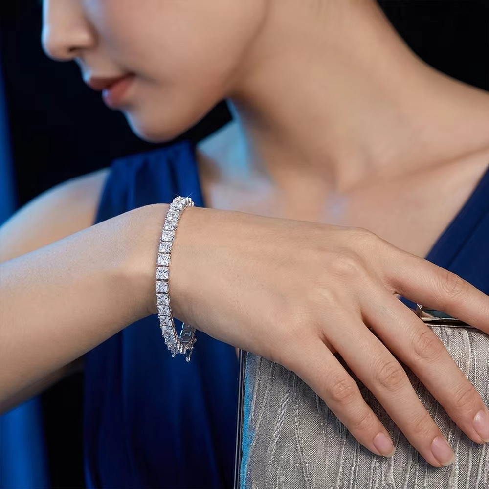 2-5MM Full Princess Cut Moissanite Tennis Bracelet 925 Sterling Silver Chain