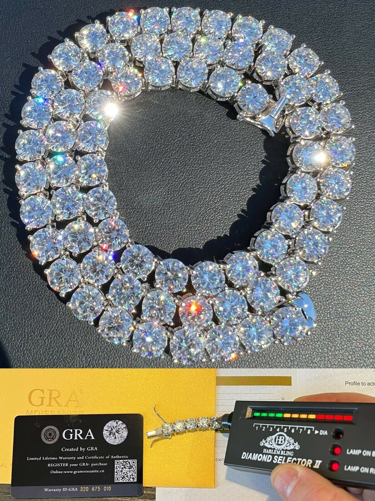 REAL BIG 8mm 100-170ct MOISSANITE Tennis Chain Necklace Pass Test 16-28″ Iced