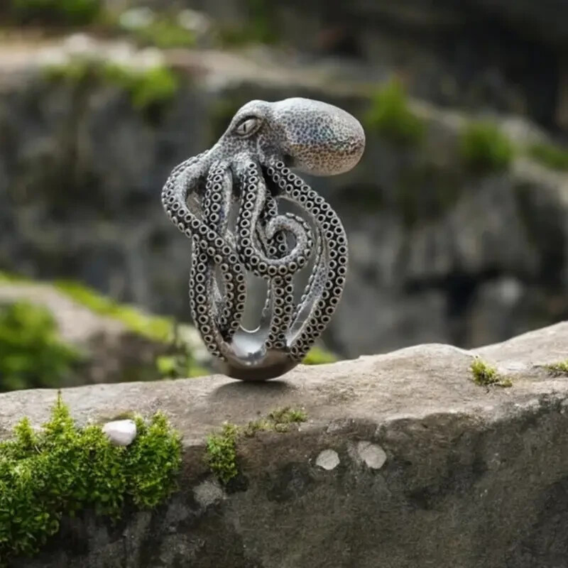 Elegant 925 Sterling Silver Unique Fashion Jewelry Charms Octopus Ring Size 10