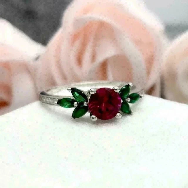 2.20Ct Round Cut Lab Created Red Ruby Engagement Ring 14k White Gold Plated