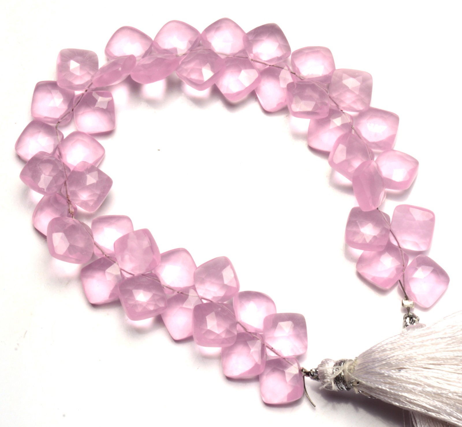 Rose Quartz Gem Color Quartz 8MM Approx. Faceted Cushion Shape Beads 7″ Strand