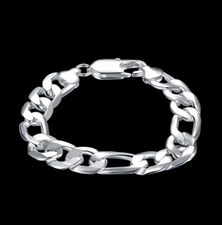 8″ Mens 925 Sterling Silver 12mm Figaro Cuban Flat Link Chain Bracelet #BL429