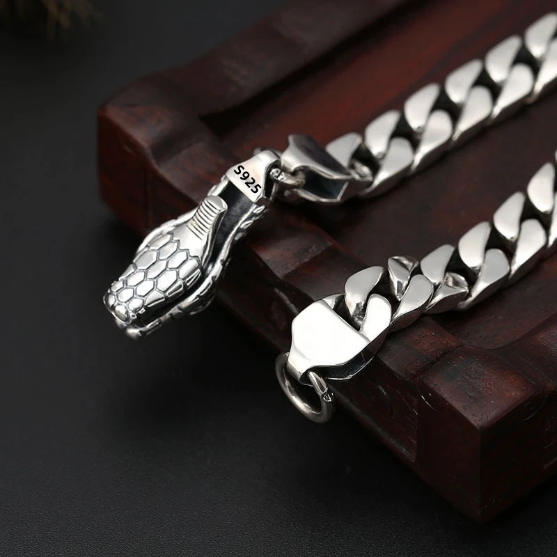 S925 Sterling Silver Cuban Link Bracelet Unisex Punk Retro Circular Chain Gift