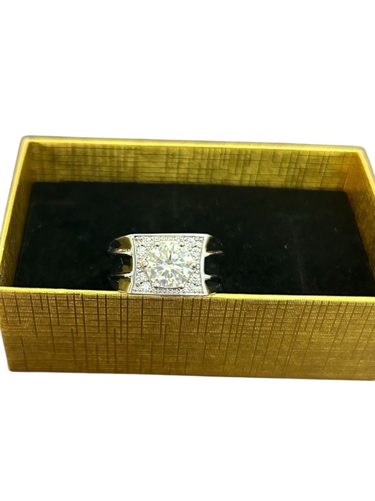 Moissanite Mens Ring Size 8 White Gold Plated Over Brass With GRA Certificate
