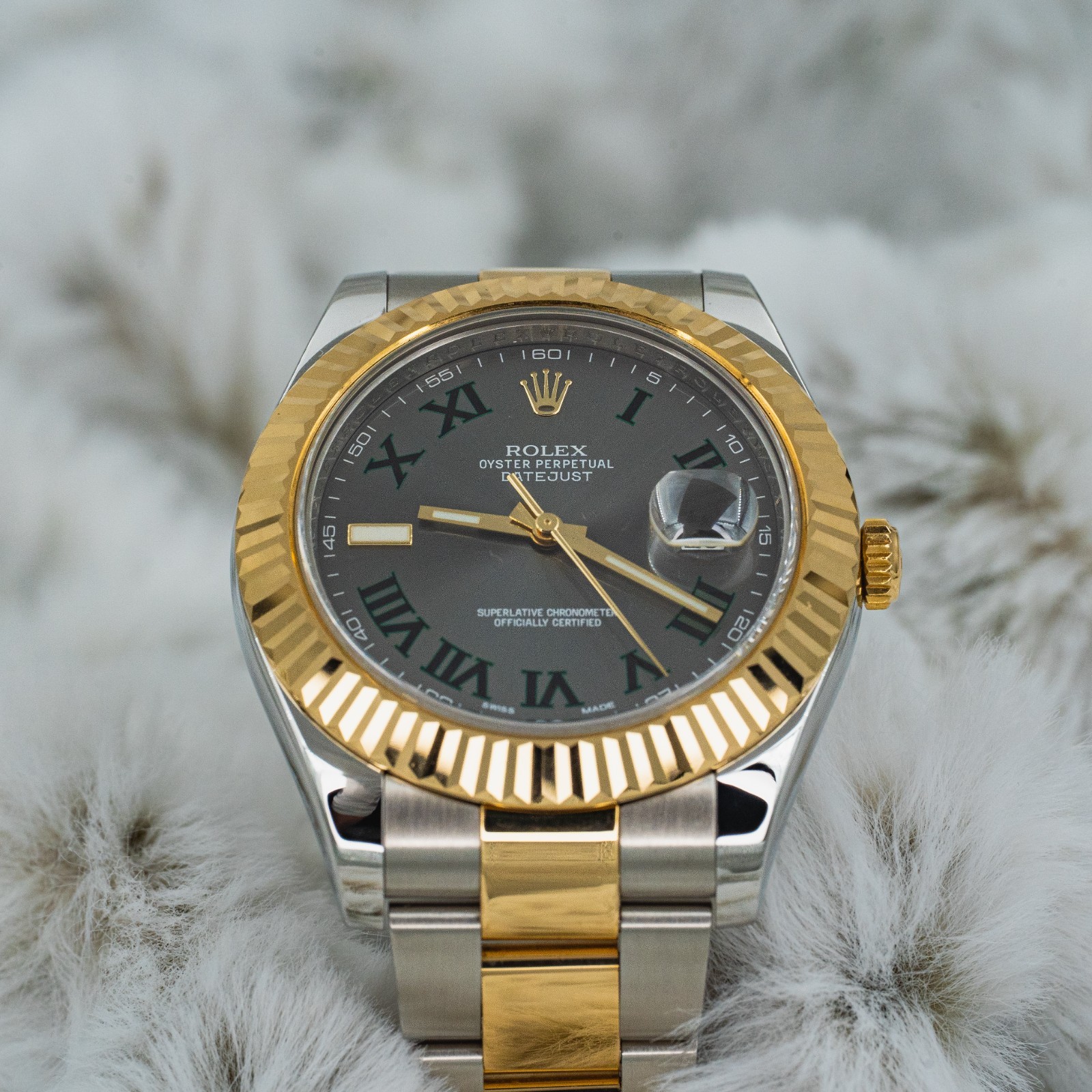2014 Rolex Datejust 116333 41mm Wimbledon Dial Two Tone Yellow Gold/Steel B+P