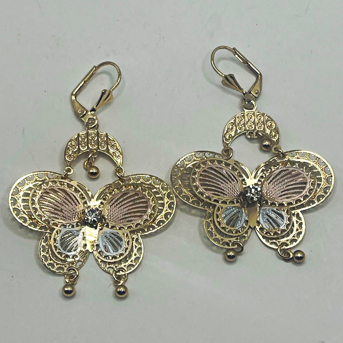 Gold filled earrings 3 tones color butterfly design for women