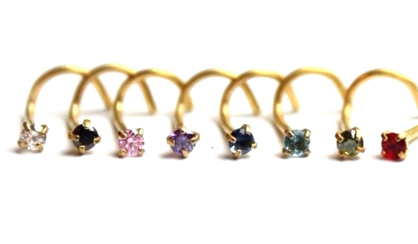 1 5 10pc BULK LOT Claw Nose Screw 2mm Gem 20g Bar Stud Ring Crystal Rose Gold