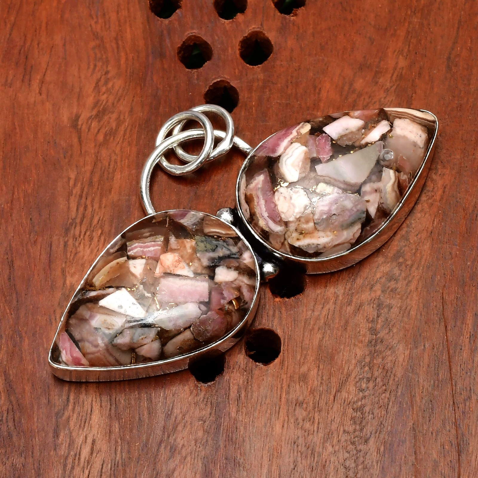 Copper Rhodochrosite Gemstone 925 Sterling Silver Handmade Jewelry Pendant 1.56″