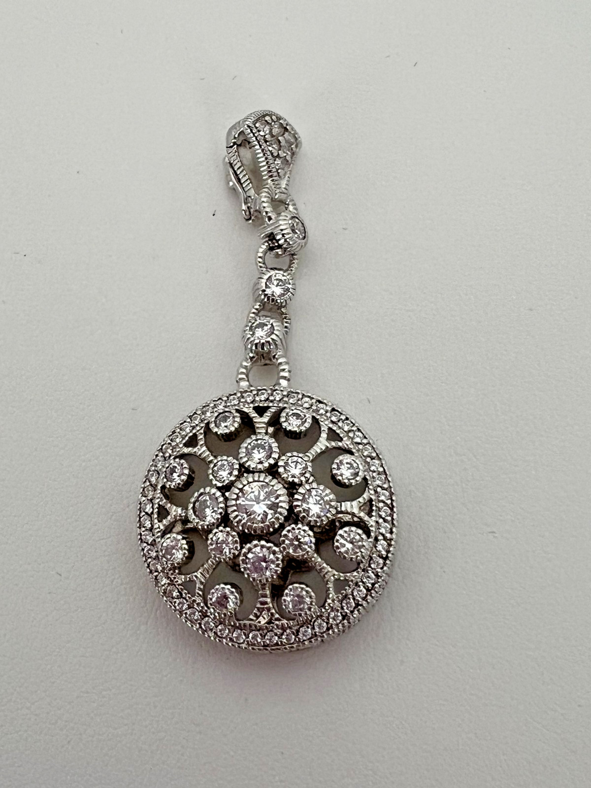 Judith Ripka Sterling Silver Diamonique Round Pendant with 36″ Station Necklace