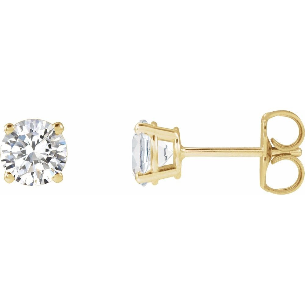 1 CTW Lab-Grown Diamond Stud Earrings 14K Yellow Gold Solitaire Round VS F+