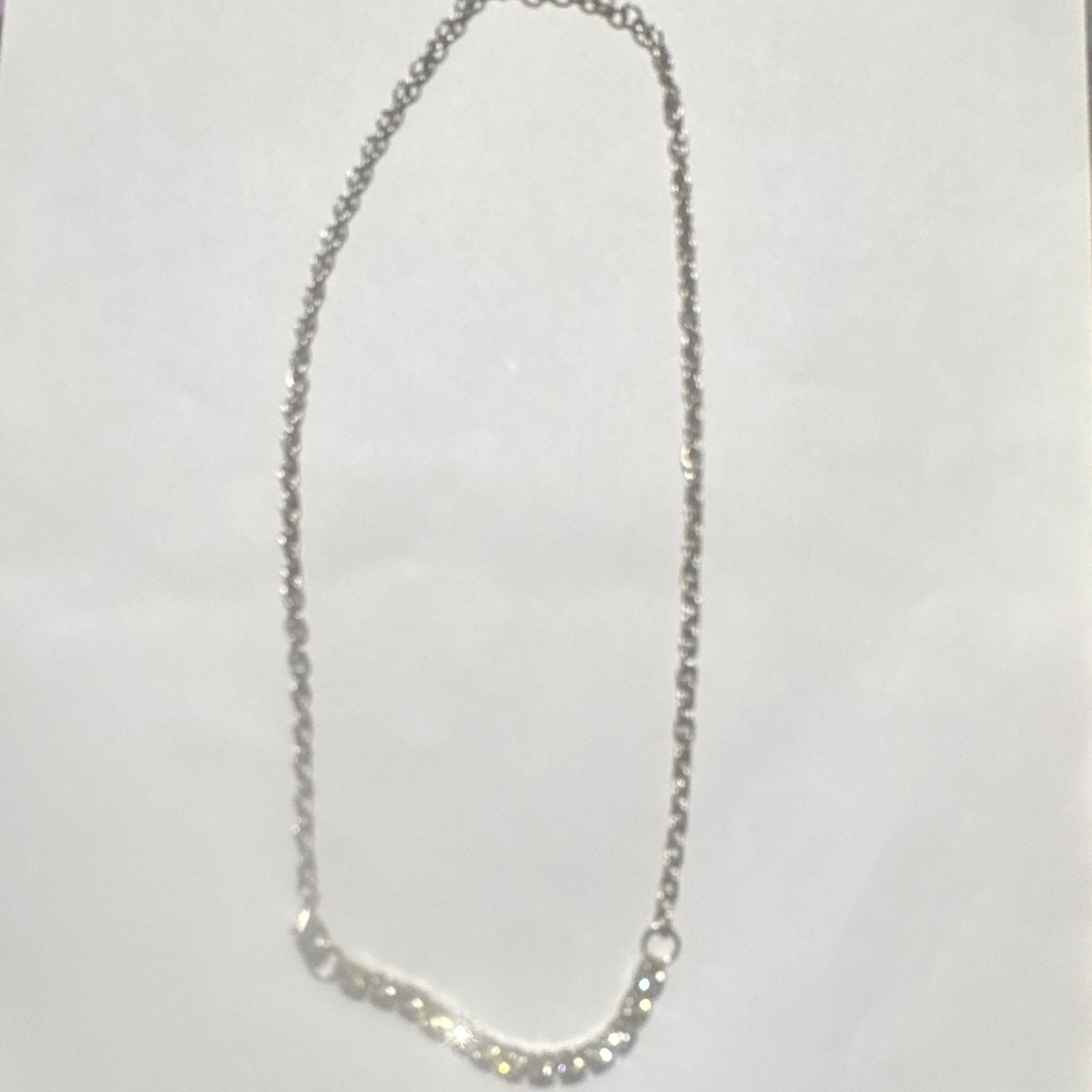 Silver Tone Clear CZ Bar Link Necklace Adjustable Cable Chain Lobster Clasp