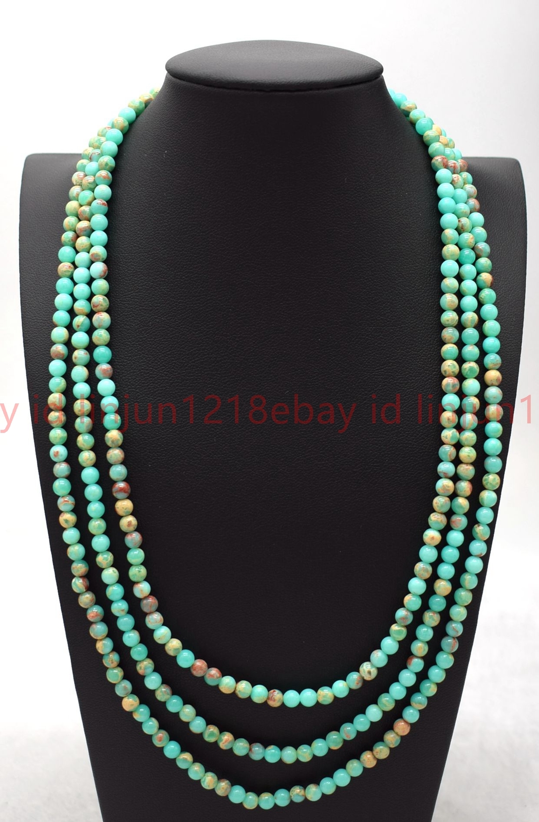 Natural 3 Rows 4mm Multicolor Shoushan Jasper Gems Round Beads Necklace 17-19in