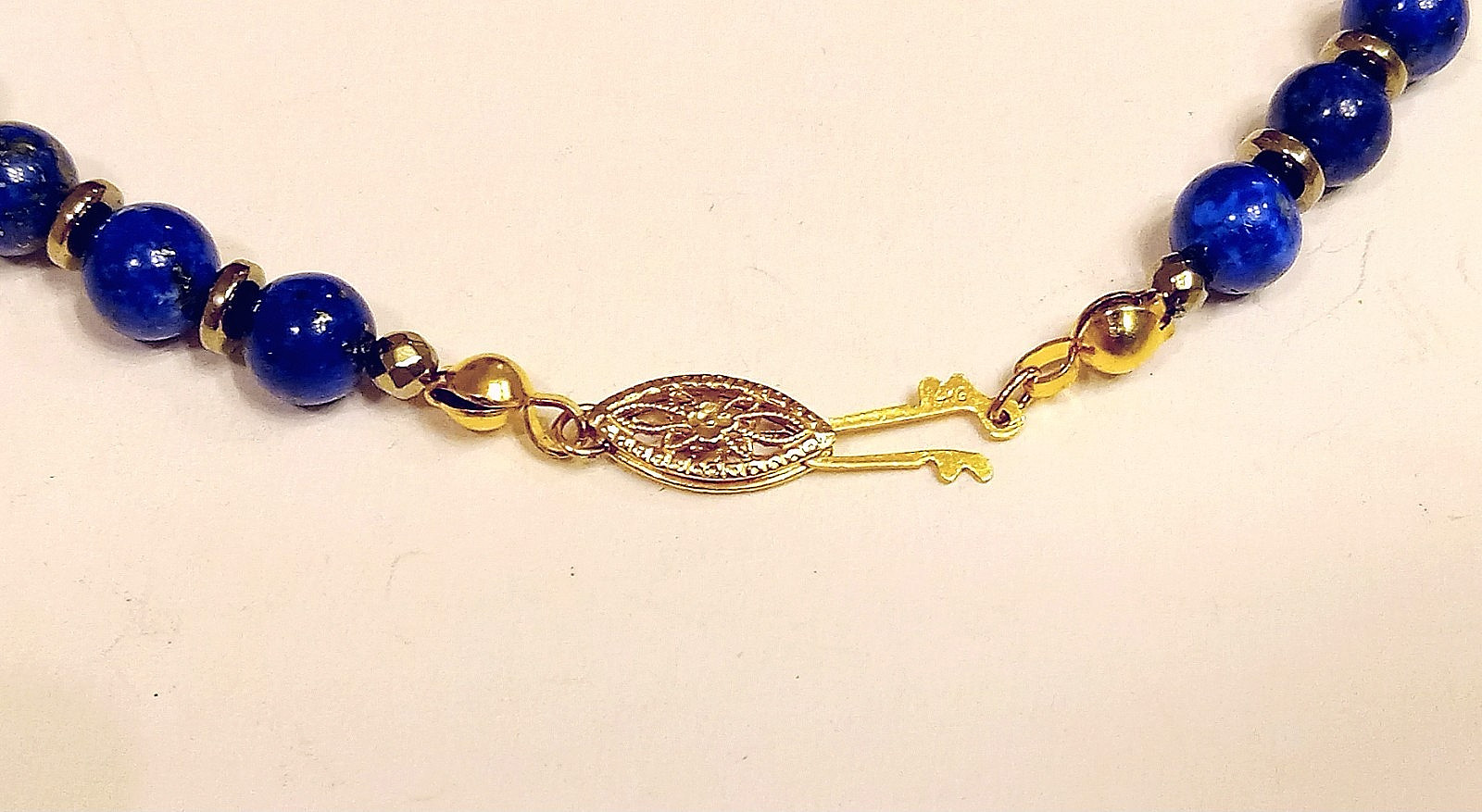 Ladies 6 mm LAPIS & Gold Disc Bracelet 14K GOLD Clasp Knotted CUSTOM LENGTH