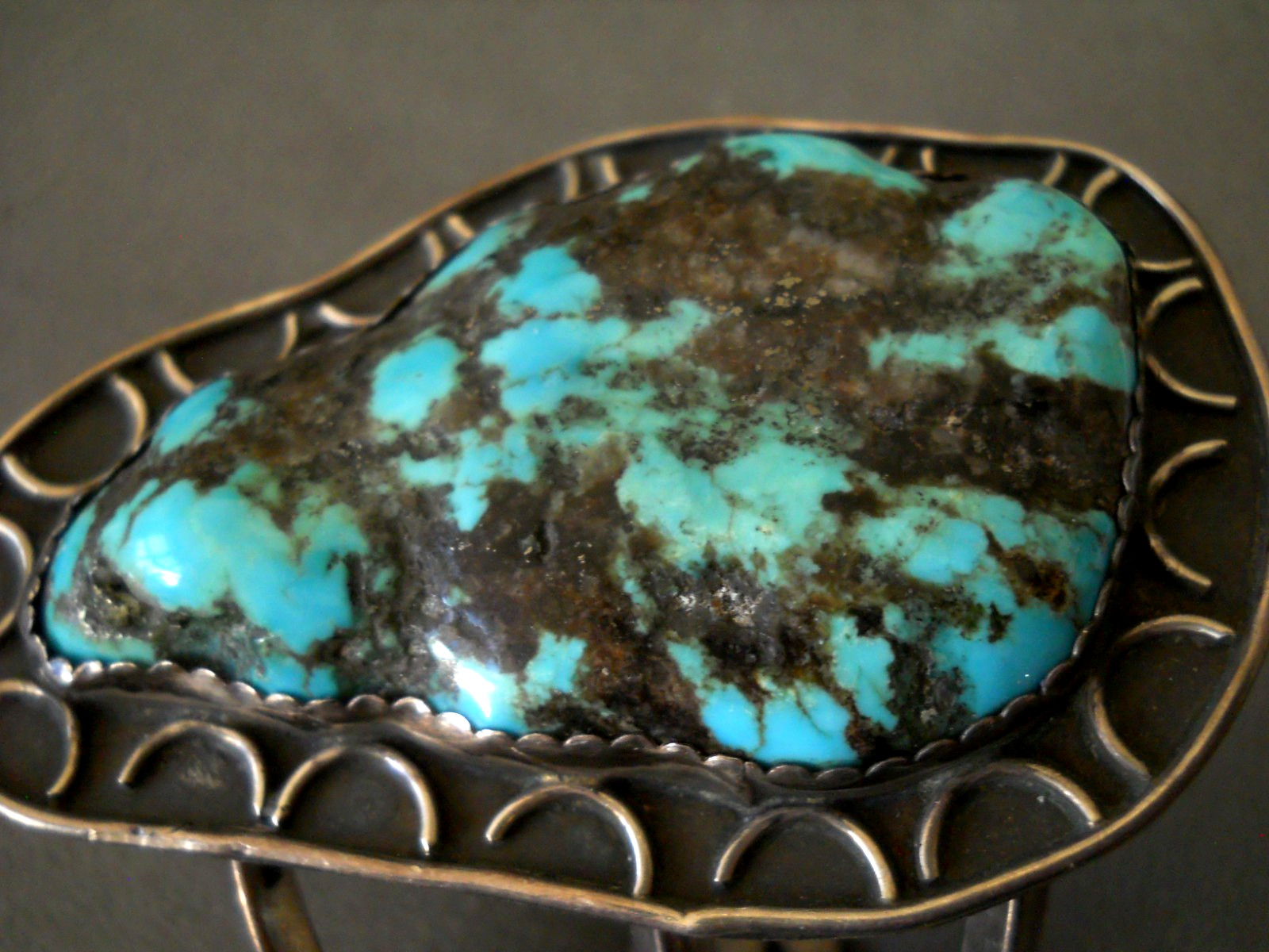 Native American Navajo Rich Blue Turquoise Nugget Sterling Silver Cuff Bracelet
