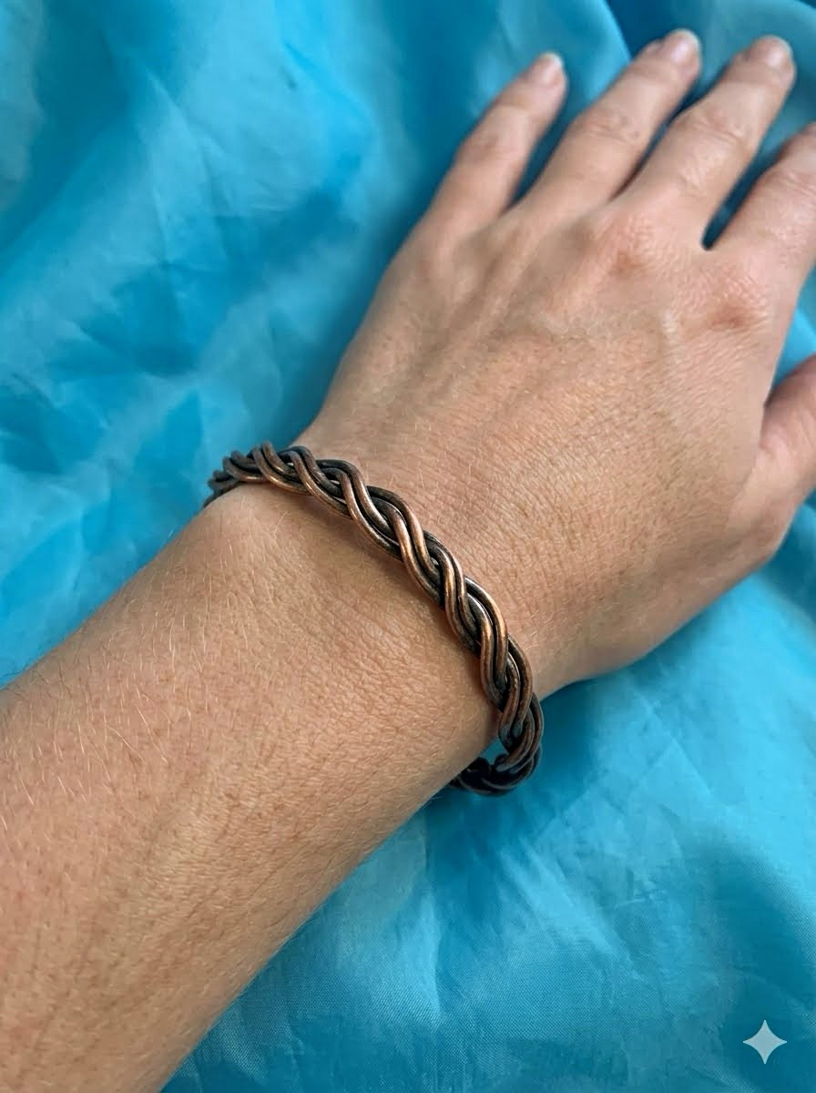 Twisted copper rope bangle cuff bracelet, size 6 1/2 to 7 in, adjustable