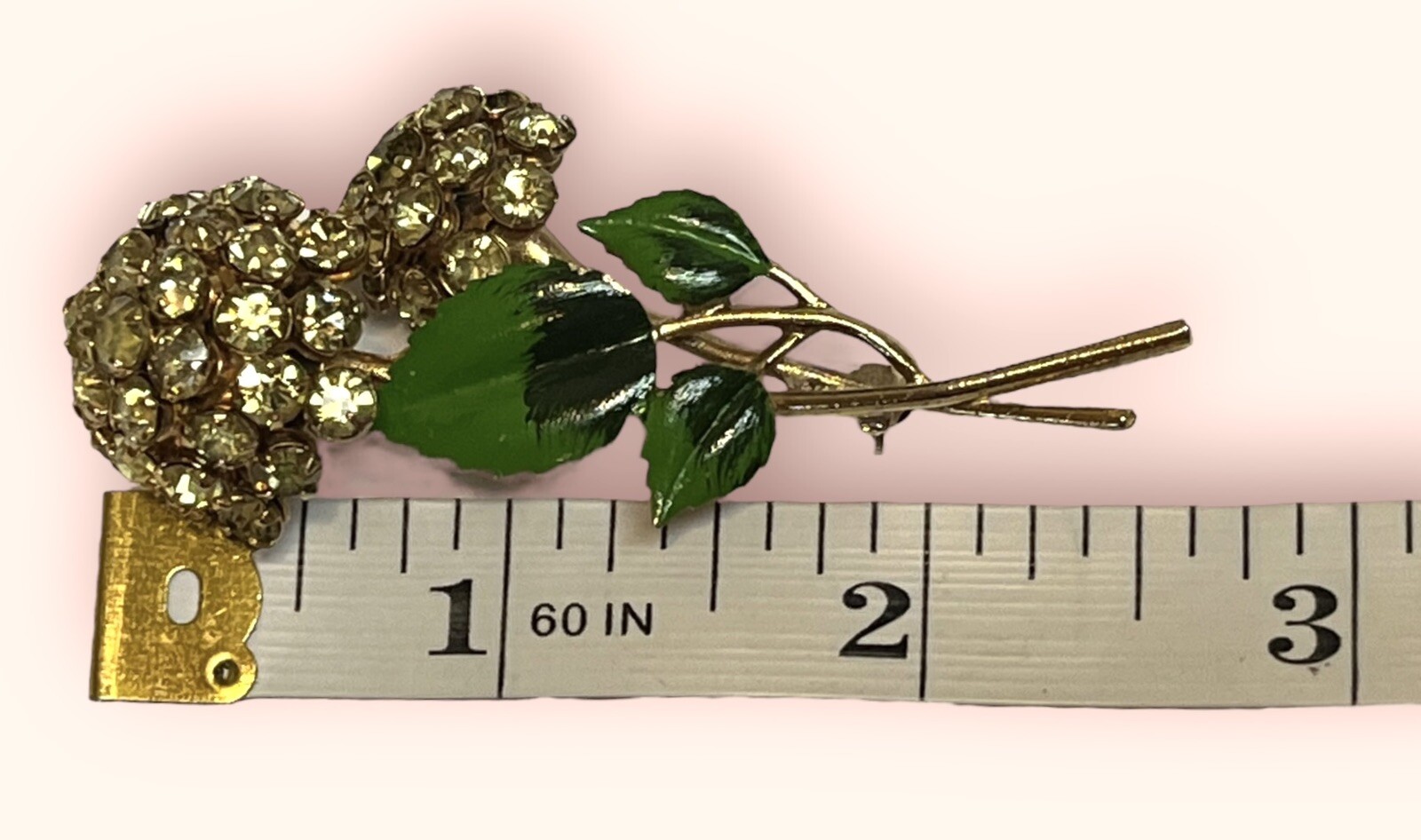 VINTAGE Unsigned Beauty Estate Jonquil Rhinestone Enamel Flower Pin Brooch