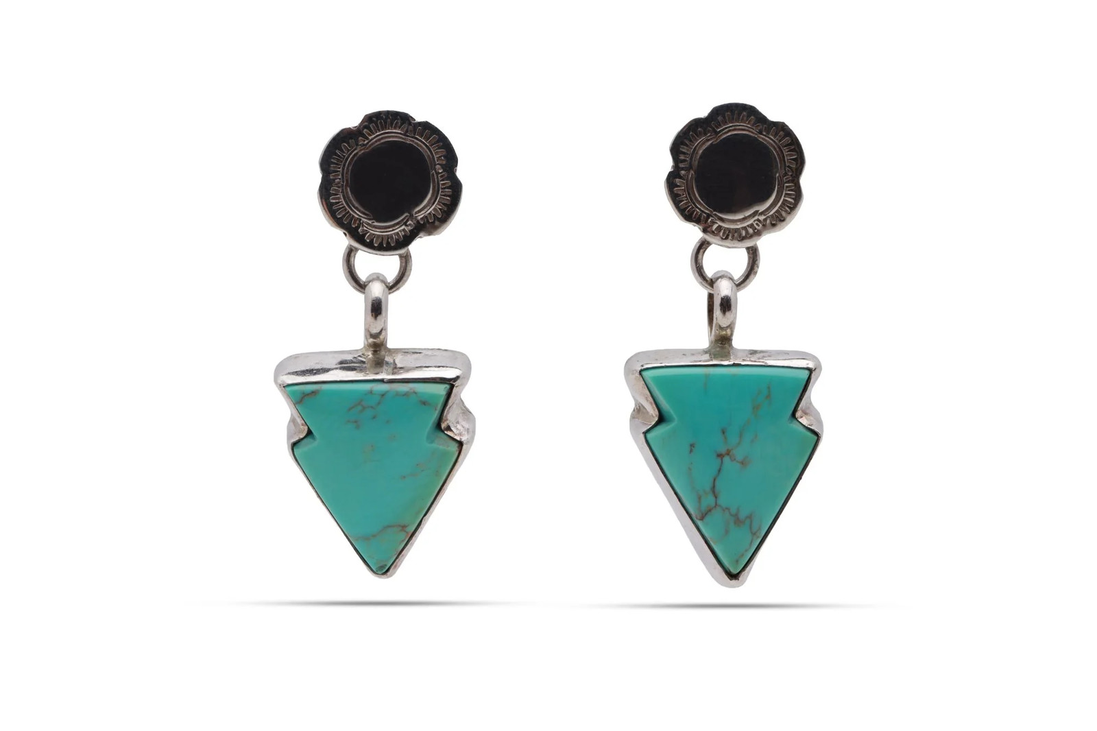 925 Silver 15.42ctw Turquoise Arrowhead Dangle Flower Post Earrings (8.05g.)