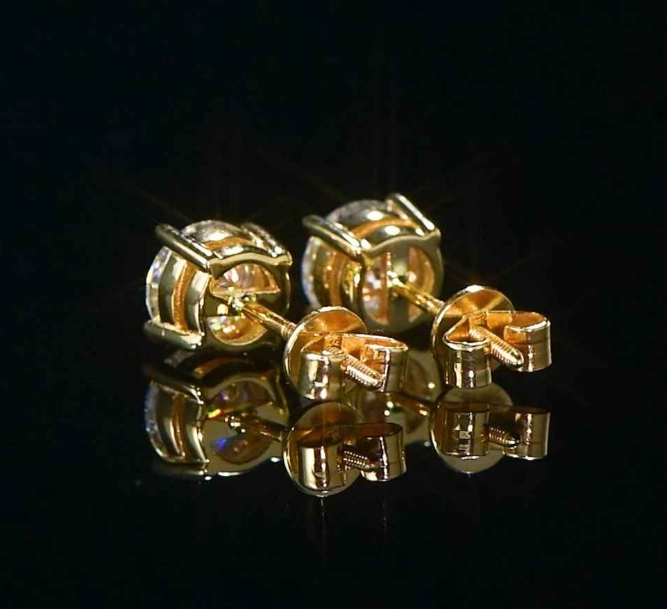 Solid 10K Yellow Gold 0.1CT-2CT D-E Moissanite Stud Earrings Screw Back Women’s