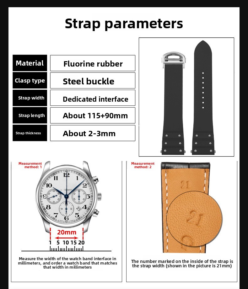 For Cartier Santos WSSA0009 High End Fluororubber Quick-Release Watch Strap 21mm