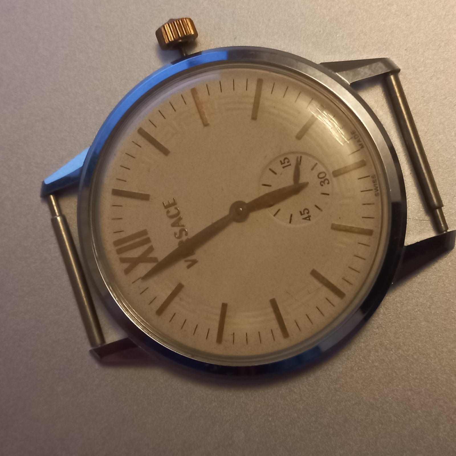 HAND WINDING VERSACE WRIST WATCH MOVEMENT DIAL CAL ETA 7001 SUB SECOND WORKING