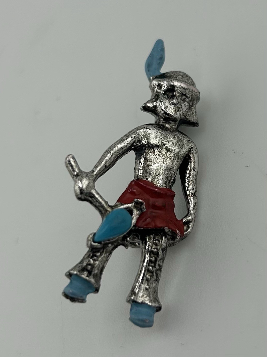 Native South American Indian Turquoise Silver Pewter Pin Handcrafted Mayan Inca